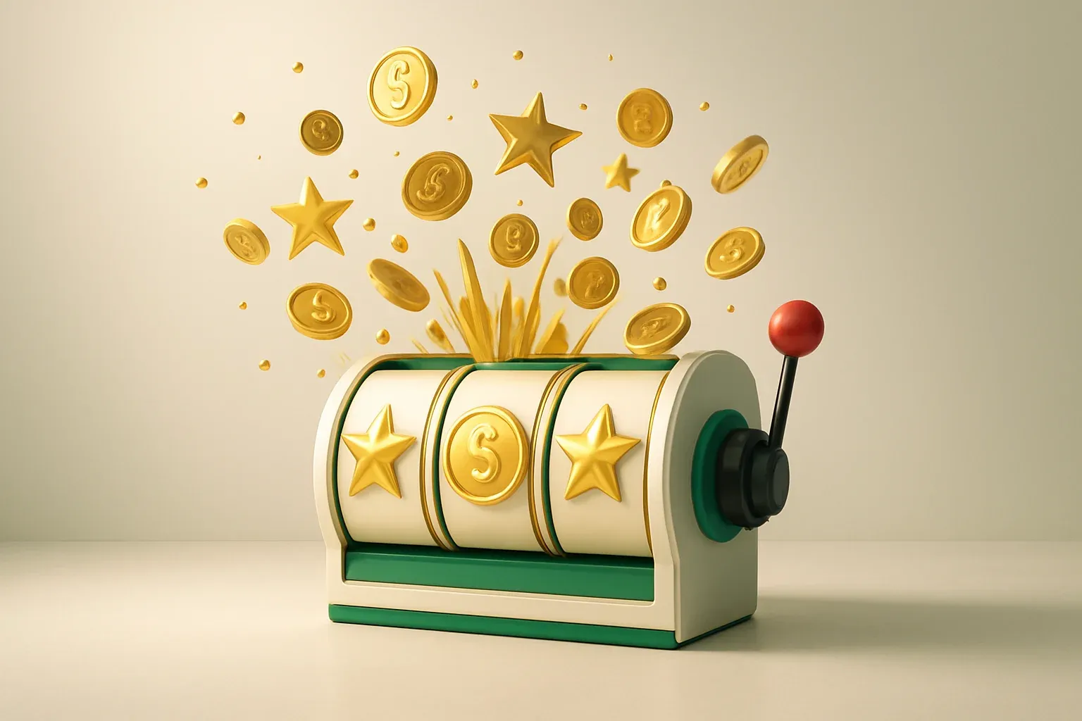 Winning Gold Reels Colorful slot machine reels with gold symbols, coins, and exploding stars