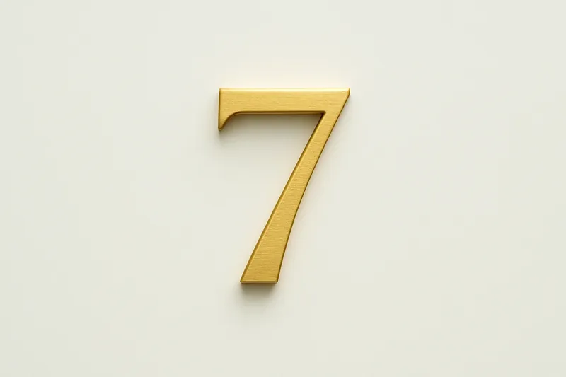 Single large golden seven symbol on cream background with soft shadow
